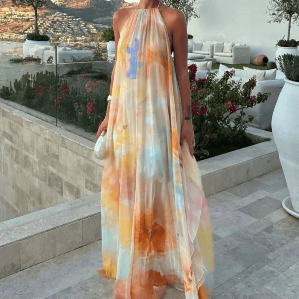 ZEYA - Megan Halter Neck Lace-Up Maxi Dress