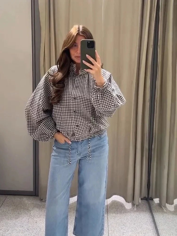 ZEYA - Mila Plaid Drawstring High Neck Jacket