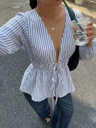 Mireille stripet bluse med knyting foran