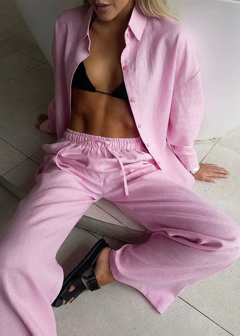 ZEYA - Nala Cotton Lounge Set Button-Up & Wide Pants