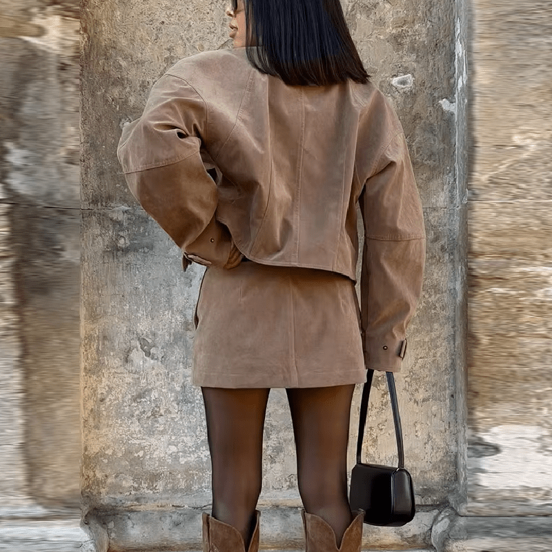 ZEYA - Nicole Suede Cropped Coat & Skirt Set