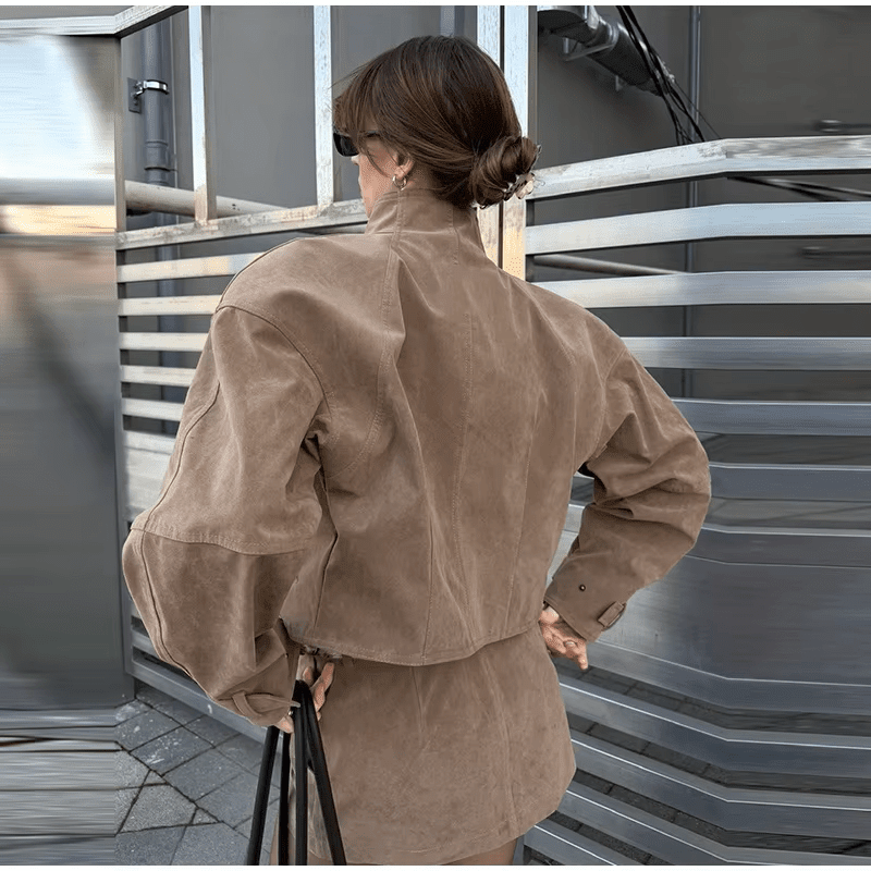 ZEYA - Nicole Suede Cropped Coat & Skirt Set