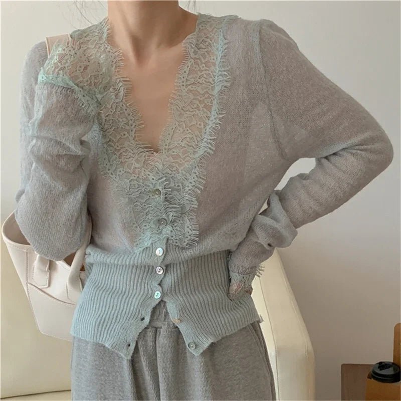 ZEYA - Olive Knitted Lace Cardigan