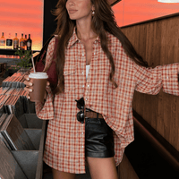 Olivia oversized rutete skjortebluse