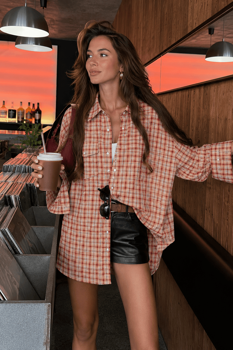 Olivia oversized rutete skjortebluse