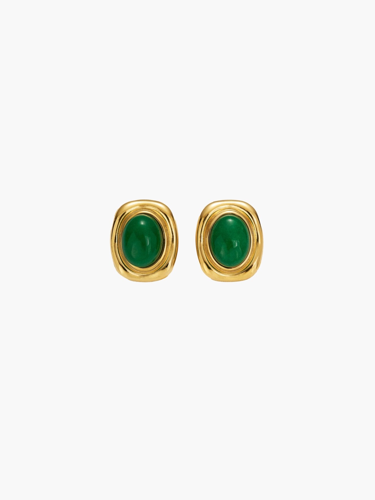 ZEYA - Olivia - Vintage Oval Gold Earrings with Natural Stones