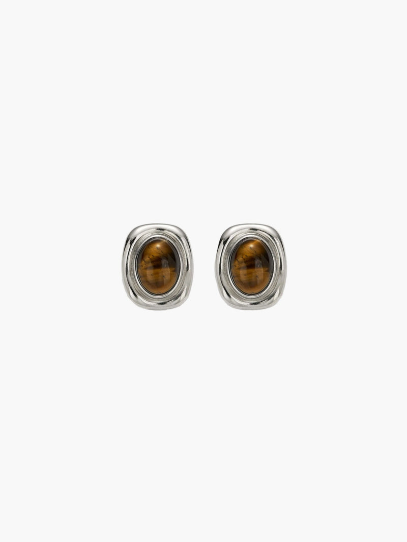 ZEYA - Olivia - Vintage Oval Gold Earrings with Natural Stones