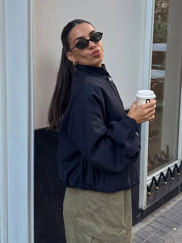 ZEYA - Orla Pinstripe Bomber Jacket