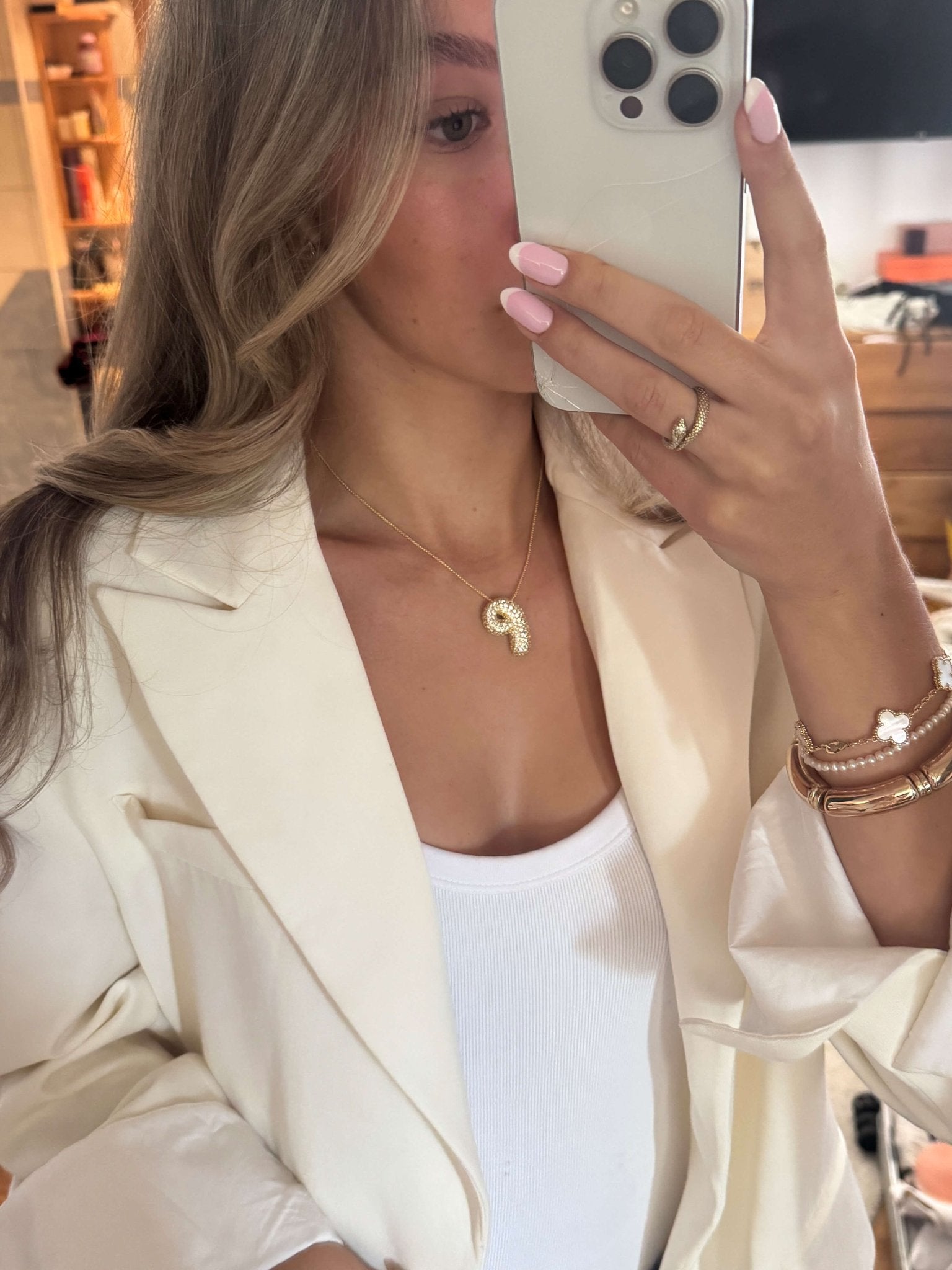 ZEYA - Pavé Bubble Initial Pendant Necklace