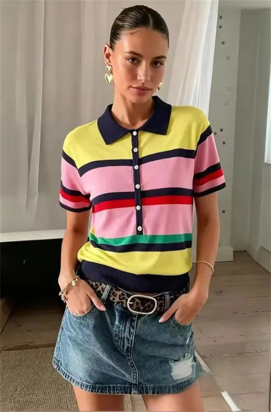 ZEYA - Rachel Colorblock Knit Polo Top