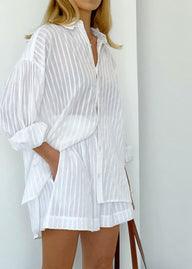 Rinaya Striped Cotton Shirt and Shorts Set