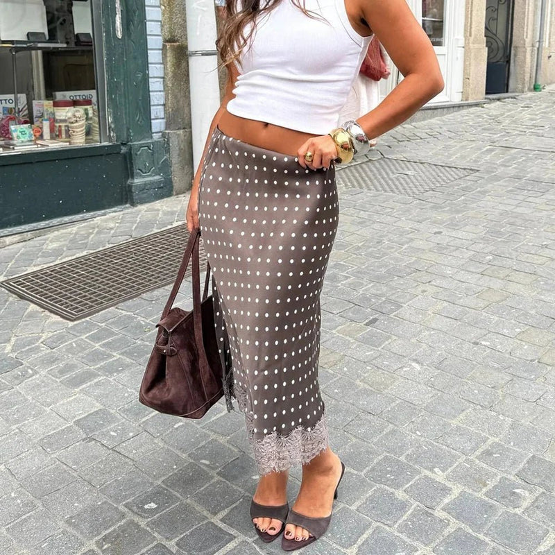ZEYA - Rosemary Polka Dot Lace Trim Midi Skirt