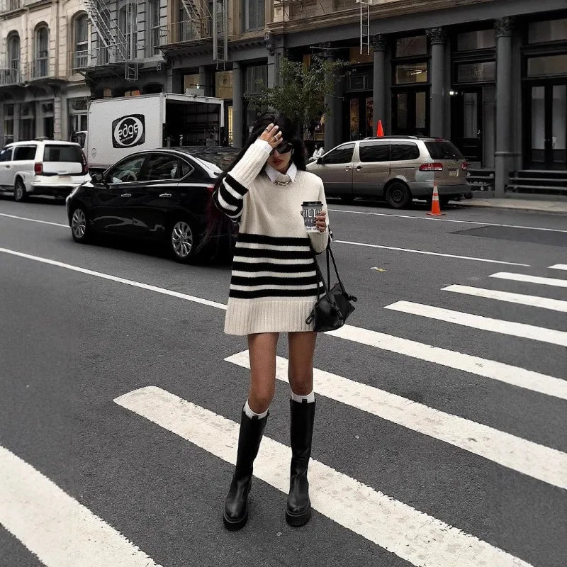 ZEYA - Rylee Oversized Turtleneck Striped Sweater