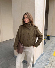 Sabrina Retro Fuskesemsket Kort Trenchcoat
