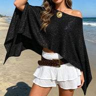 Ziva skinnende off-shoulder kappe